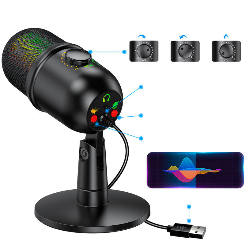 USB Condenser Microphone Noise Reduction Luminous RGB